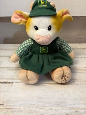 John Deere Green-Dressed Cow Plush with Yellow Accents